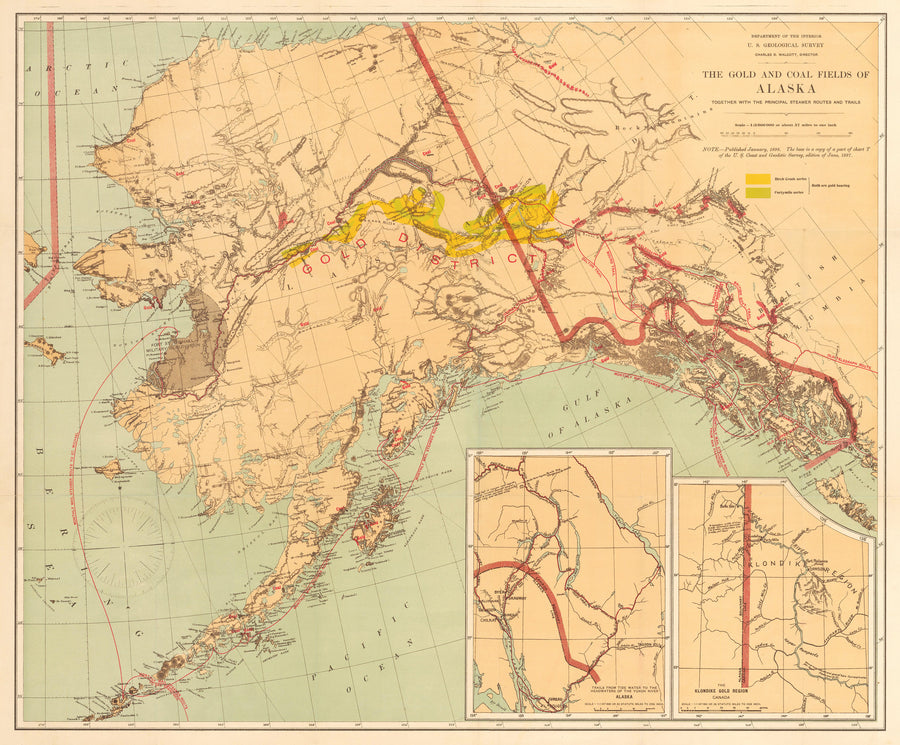 1898 Map of Alaska showing the gold and coal fields - nwcartographic.com