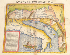 Tabula Europae V Antique map of Italy and neighboring countries By: Munster 1550 - nwcartographic.com