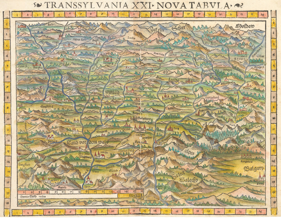 Transsylvania XXI Nova Tabula Antique map of Transylvania by Sebastian Munster 1550 - nwcartographic.com