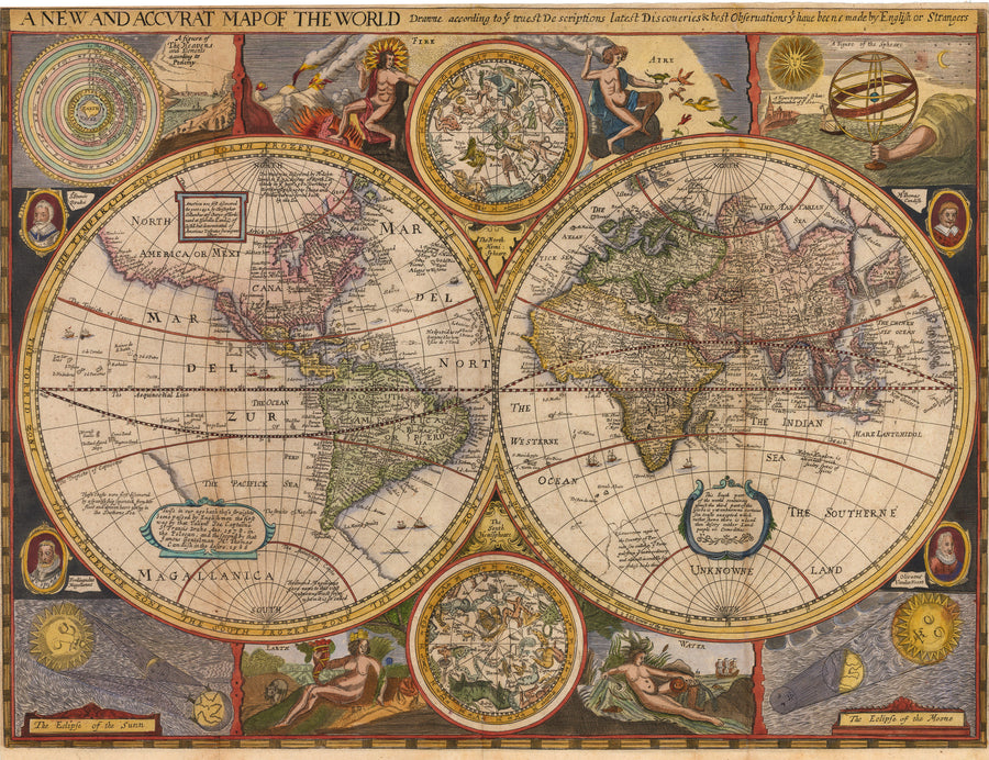 Antique Map of the World w/ California as an Island 1659 By: Robert Walton : nwcartographic.com