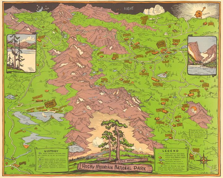 Vintage Pictorial Map of Rocky Mountain National Park 1948 - nwcartographic.com