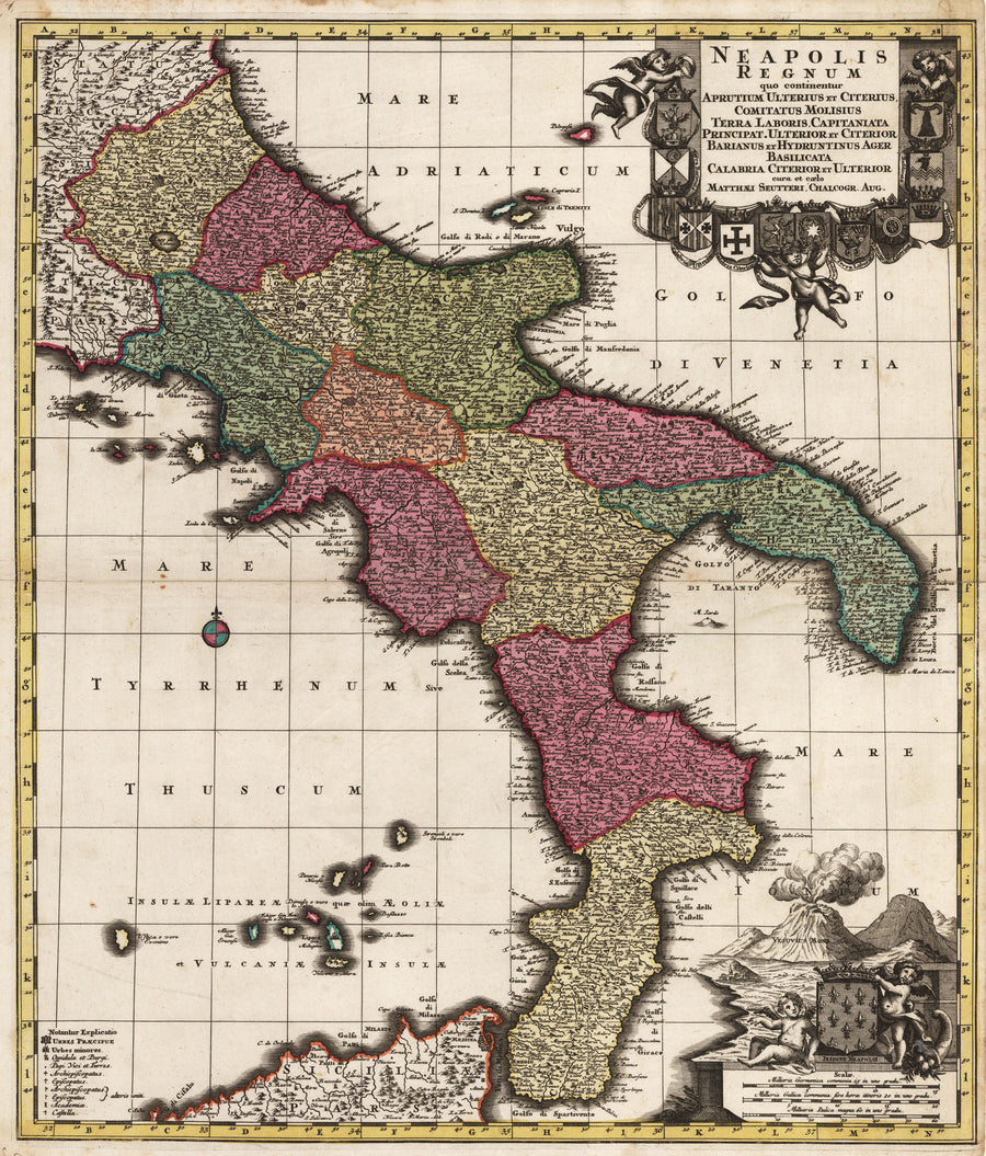 Neapolis Regnum by: Matthias Seutter 1742 - antique map of Italy