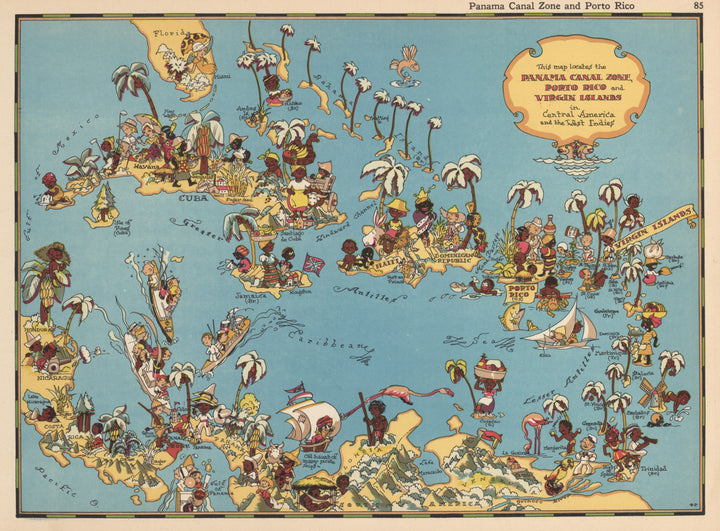 This map locates the Panama Canal Zona, Porto Rico and Virgin Islands in Central America and the West Indies