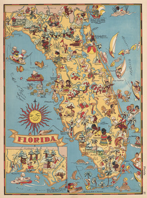 Old Pictorial Map of Florida by: Ruth Taylor 1935 : nwcartographic.com