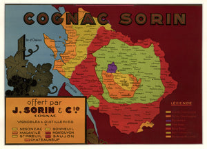 Vintage Map Sign, Cognac Sorin 