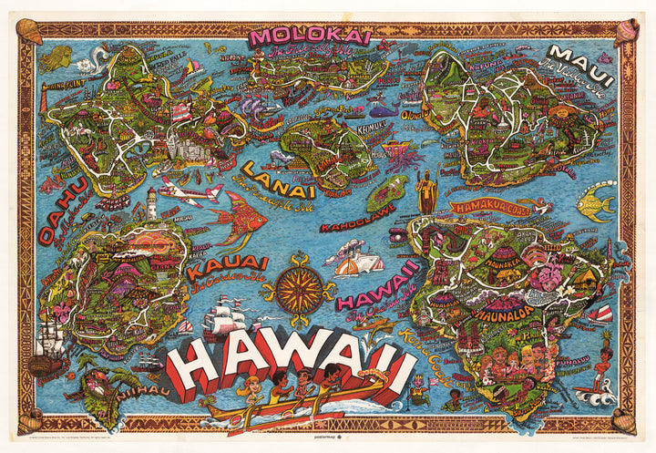 Vintage Pictorial Map of Hawaii 1972 : nwcartographic.com
