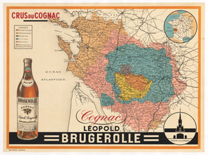 Vintage Map Poster Crus du Cognac 1928