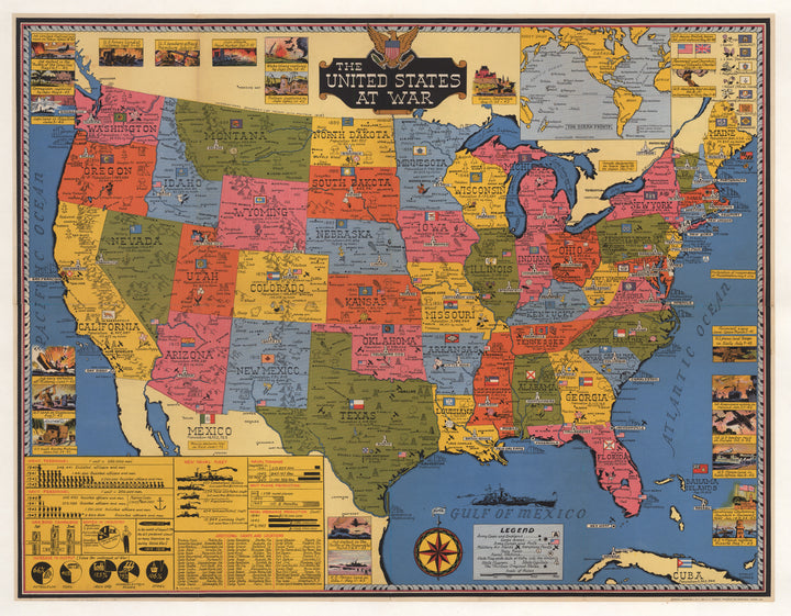 1943 Pictorial Map - The United States at War by: Turner