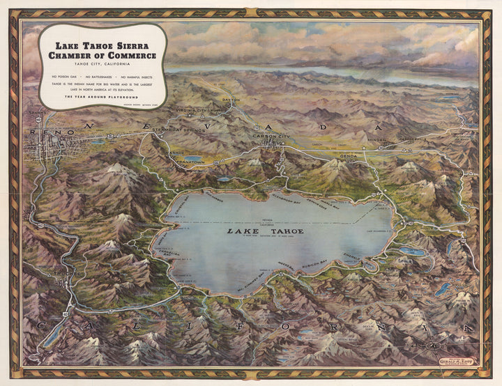 Vintage Bird's Eye View, Lake Tahoe 1943 : nwcartographic.com