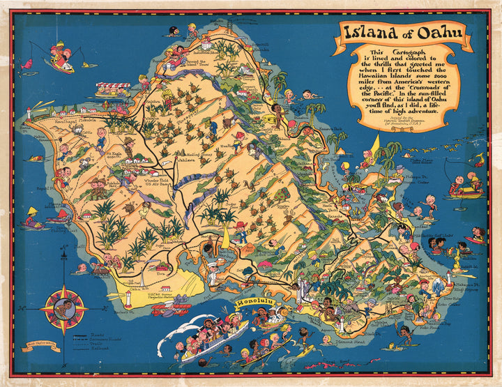 Antique Map Island of Oahu 1931 Ruth Taylor