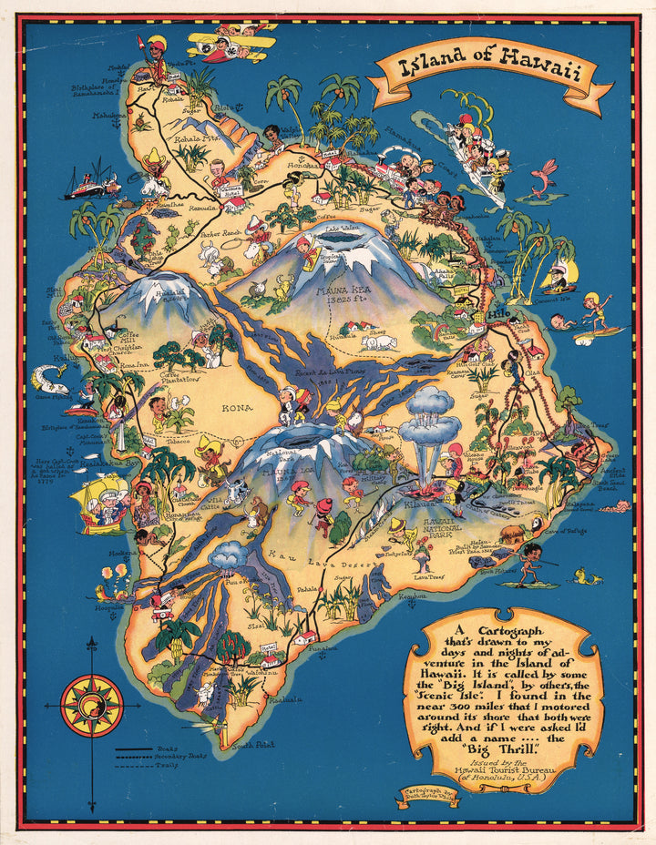 Antique Map: Island of Hawaii by Ruth Taylor 1931 - nwcartographic.com