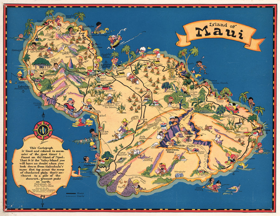 Vintage Map of the Island of Maui 1931 Ruth Taylor : nwcartographic.com