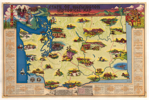 Vintage Pictorial Map - State of Washington Historical Map By: Jack E. Moody, Date: 1947 - nwcartographic.com