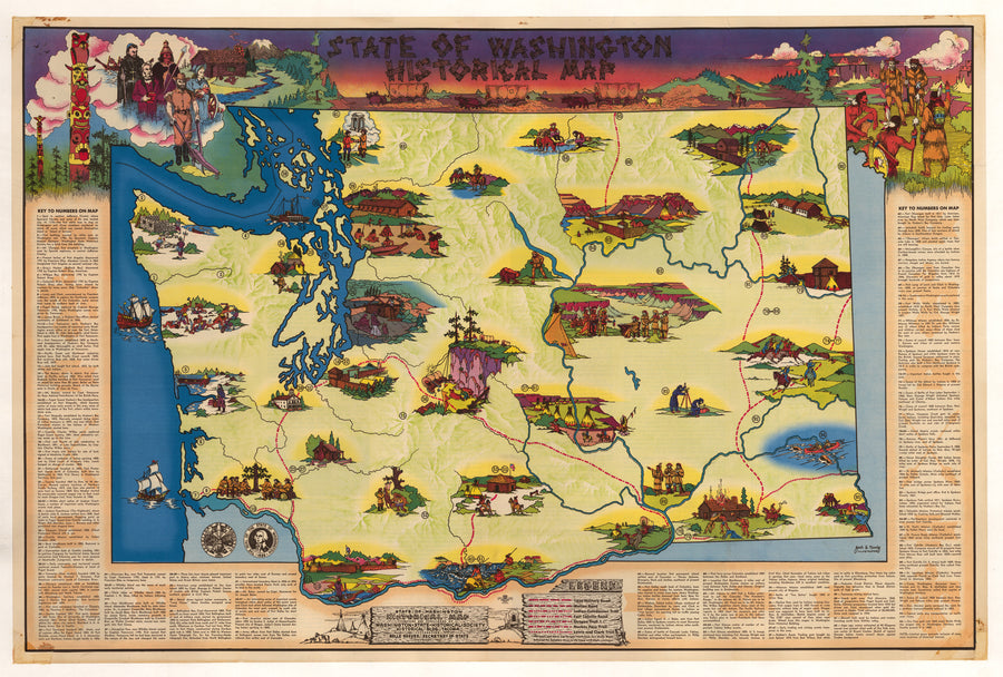 Vintage Pictorial Map - State of Washington Historical Map By: Jack E. Moody, Date: 1947 - nwcartographic.com