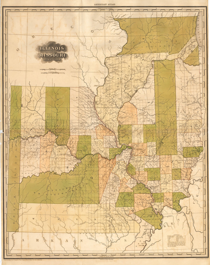 Antique Map of Illinois and Missouri by H.S. Tanner 1823 : nwcartographic.com