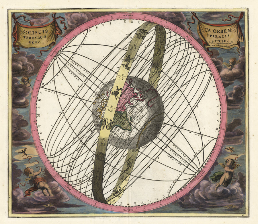 Solis Circa Orbem Terrarum Spiralis Revolutio. By: Andreas Cellarius - pub. by Valk & Schenk, Date: 1661 / 1708 (pub.) Amsterdam, Size: 16 x 18 1/2 inches