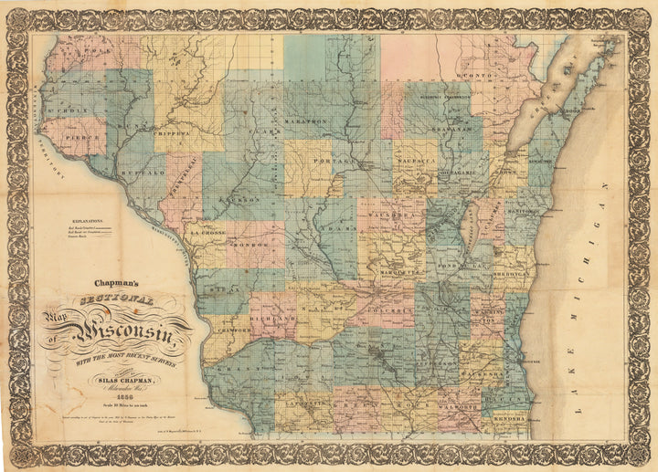 Chapman’s Sectional Map of Wisconsin with the most recent surveys