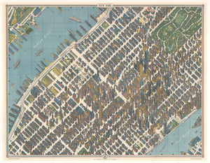 New York, New York City, NYC, Skyscrapers, antique map, perspectival, perspective, 20th Century, Herman Bollmann, Pictorial, manhattan
