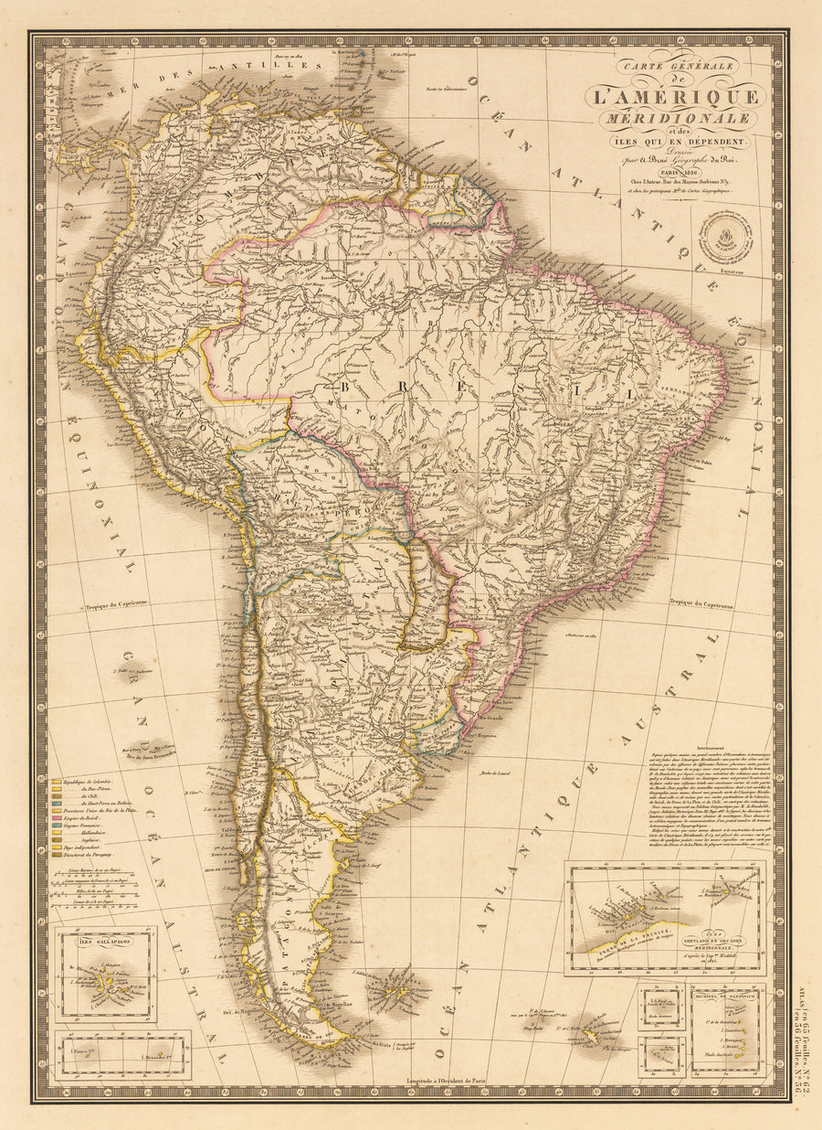 Antique Map of South America by: Brue 1826 : nwcartographic.com