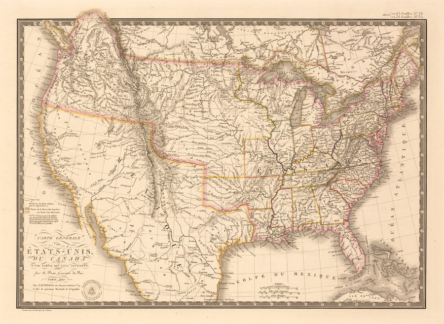 Carte Generale des Etats-Unis Du Canada et D’Une Partie Des Pays Adjacents; par A. Brue, Geographe du Roi. 
