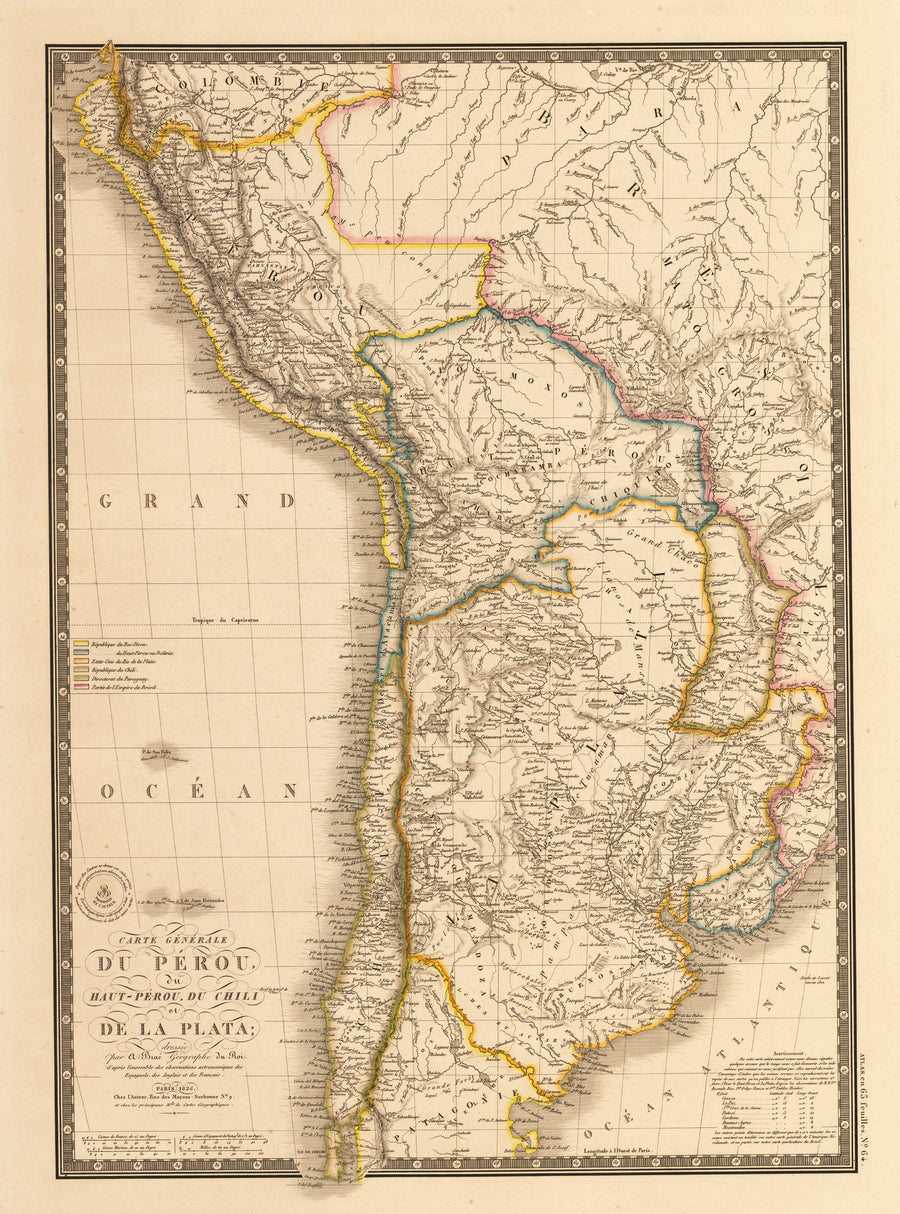 1826 Carte Generale du Perou du Haut-Perou, Du Chili et De La Plata…
