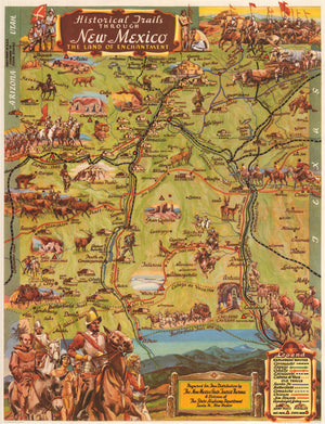 Historic Trails Through New Mexico The Land of Enchantment, Antique map, 20th century, United States, Pictorial