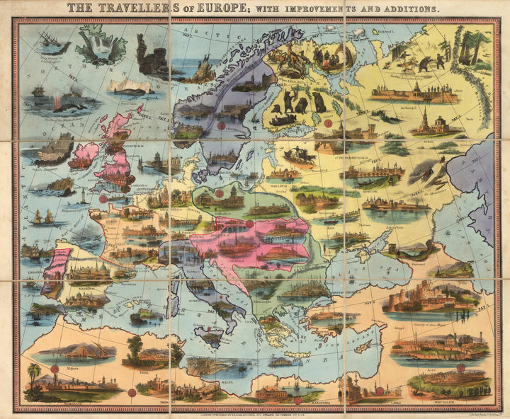 The Travellers of Europe; With Improvements and Additions - Antique Map Game