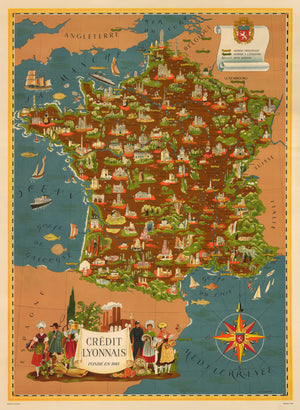 Credit Lyonnais Fonde en 1863, France, Boucher, 20th Century, Pictorial, Antique Map