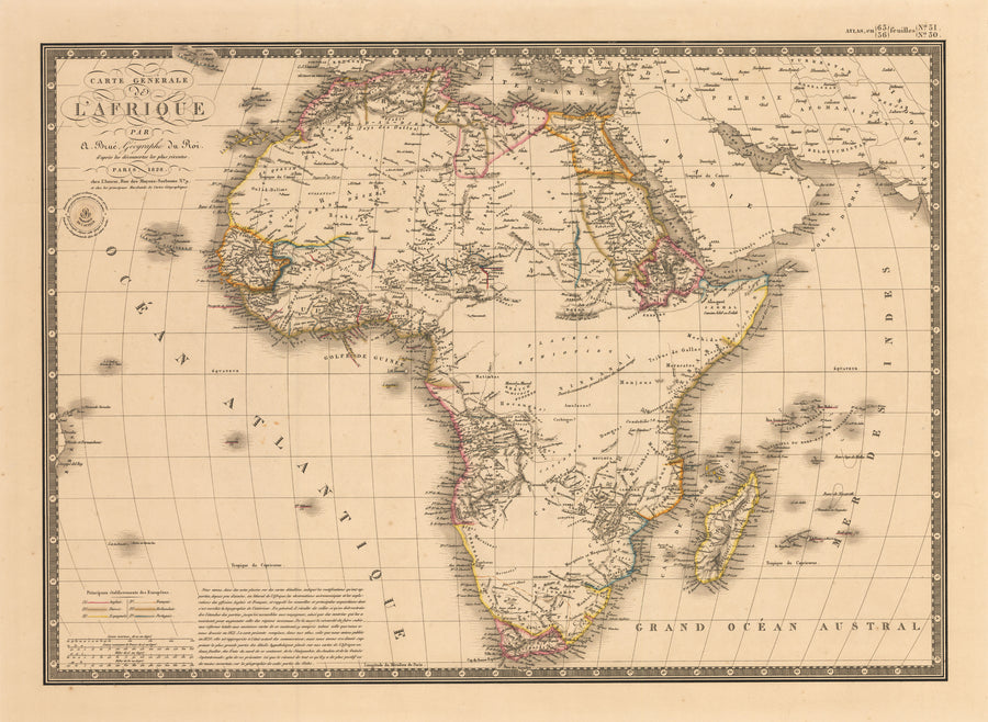 Carte Generale de L’Afrique par A. Brue, Geographe du Roi, Africa, Brue, Antique map, 19th Century