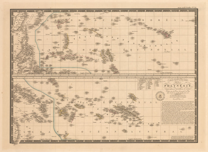 Carte Particuliere de la Polynesie, Parties Orientale et Septentrionale de l’Oceanie., Polynesia, Oceania, Pacific Ocean, Brue, 19th Century, Antique map, Polynesia