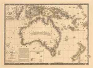 Carte de L’Australie, (Partie Sud-Ouest de L’Oceanie)., 19th Century, Brue, Pacific, Ocean, New Zealand, Australia