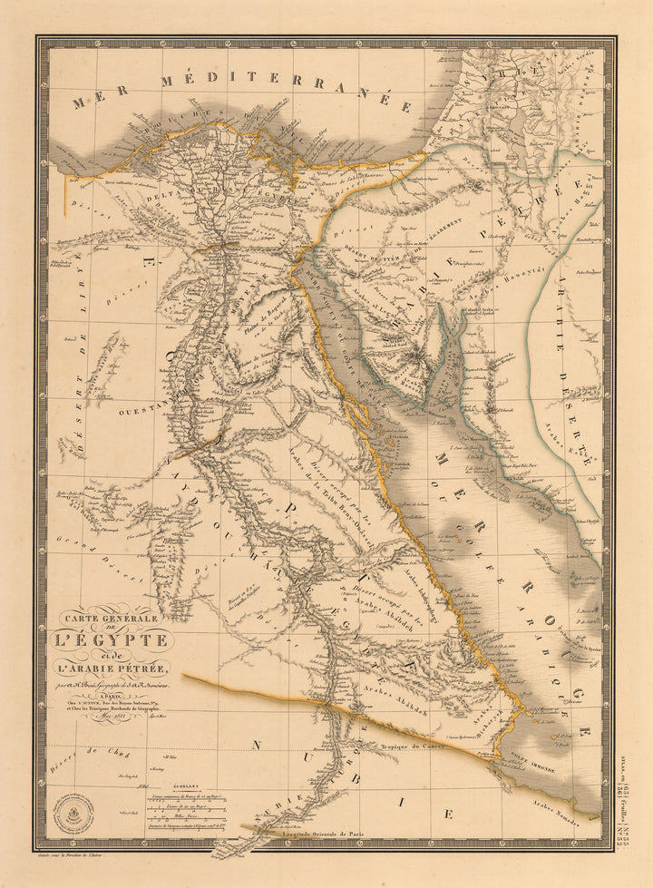 Carte Generale de l’Egypte et de L’Arabie Petree…, Brue, 19th Century, Egypt, Arabian Peninsula, Africa, Nile River, Red Sea, Mediterranean