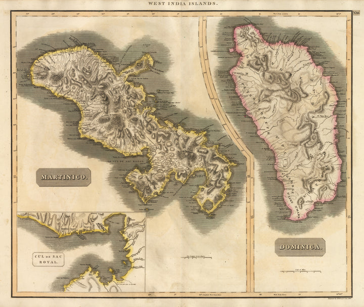 Antique Map of Dominica & Martinique by Thompson 1817