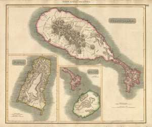 Antique Map of St. Kitts and St. Lucia by Thompson 1817 : nwcartographic.com