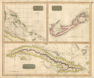 Antique Map of the Bahamas, Bermuda, and Cuba 1815 : nwcartographic.com