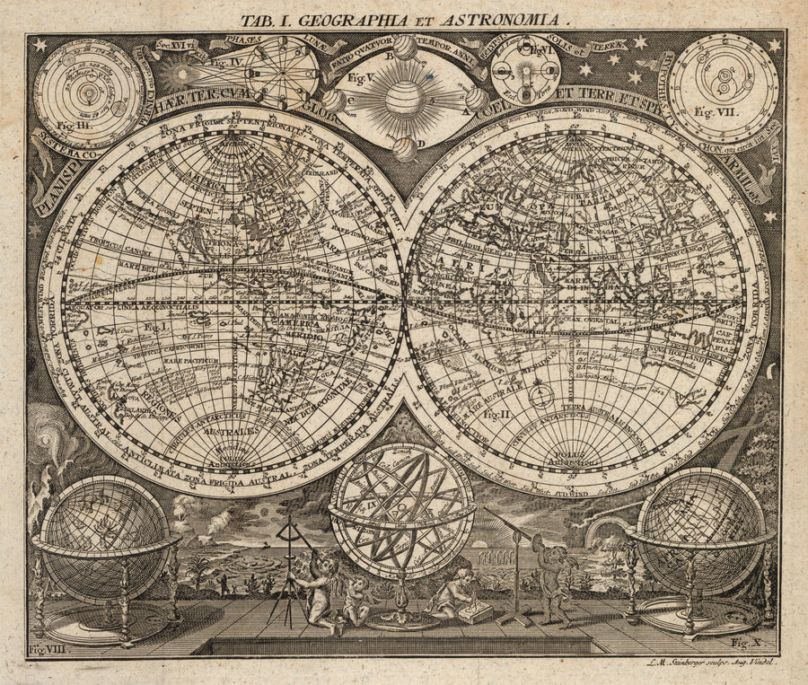 Geographia et Astronomia, 17th Century, Steinberger, World Map, Eastern Hemisphere, Western Hemisphere, Double Hemisphere, Engraving, etching, California as an Island