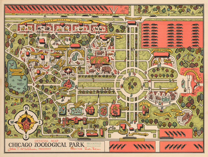 Official Map Chicago Zoological Park or Brookfield Zoo in 1935 : nwcartographic.com