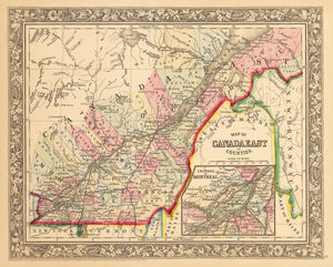 Antique Map of Canada East in Counties by Mitchell 1862 : nwcartographic.com