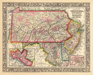 Antique Map of Pennsylvania, New Jersey, Maryland, and Delaware : nwcartographic.com