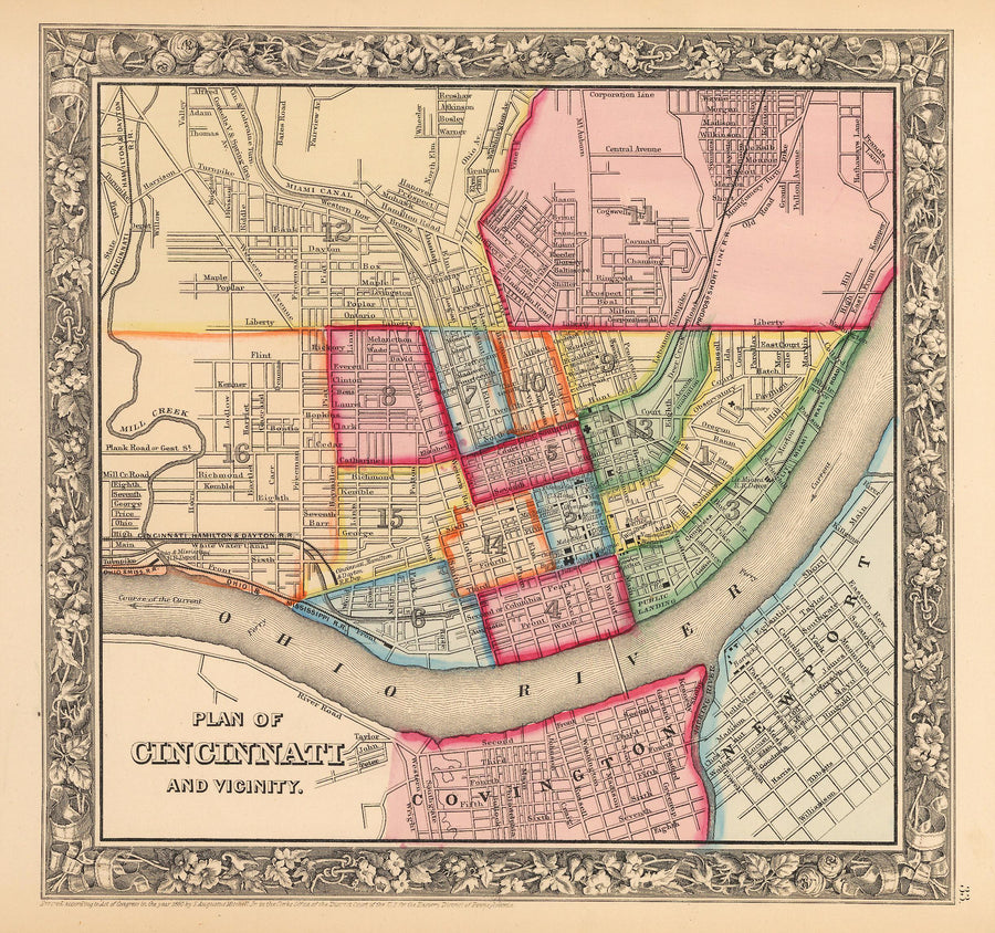Antique Map of Cincinnati by: Mitchell 1862 : nwcartographic.com