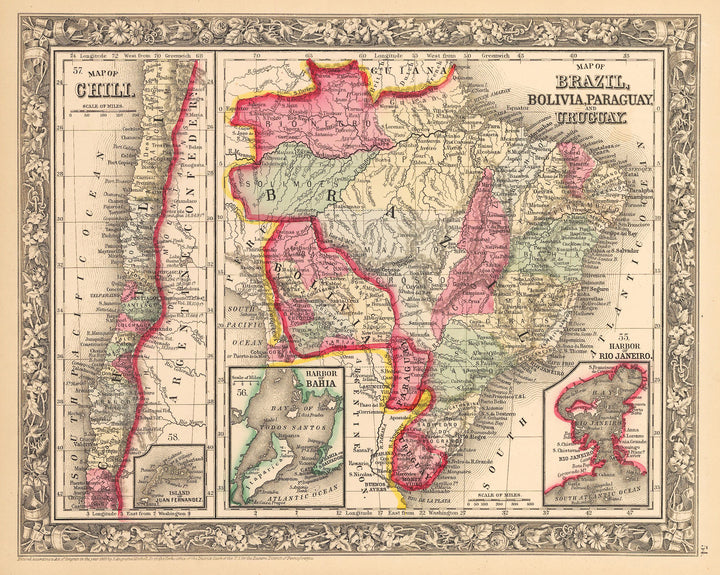 Map of Brazil, Bolivia, Paraguay, and Uruguay / Map of Chili By: Samuel A. Mitchell Jr. Date: 1862