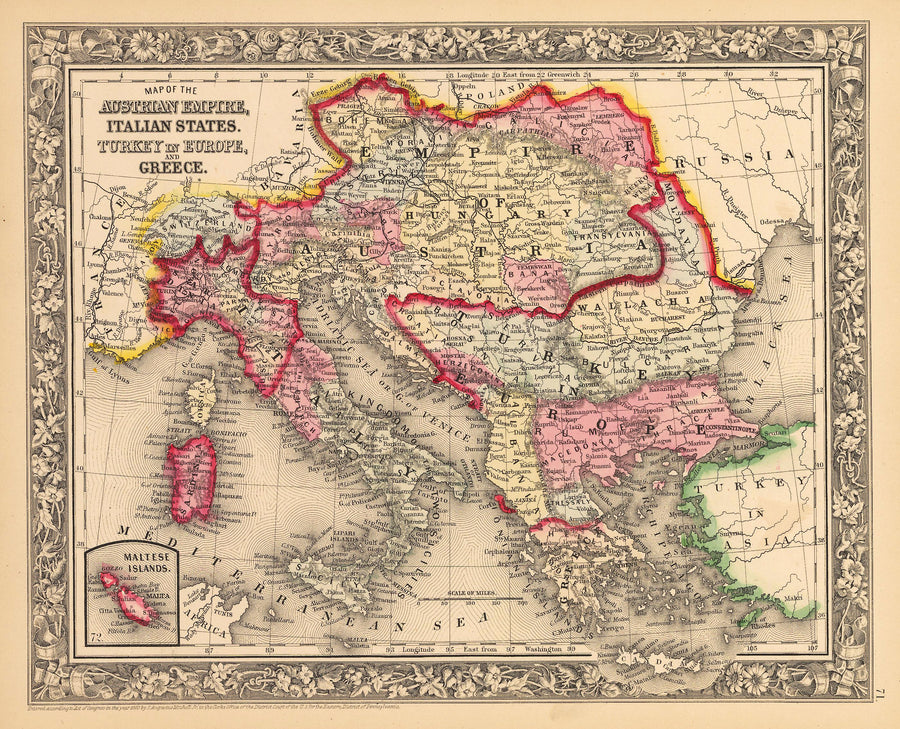 Map of the Austrian Empire, Italian States, Turkey in Europe, and Greece