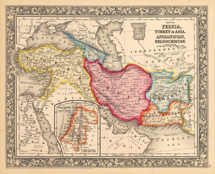 Map of Persia, Turkey in Asia, Afghanistan, Beloochistan