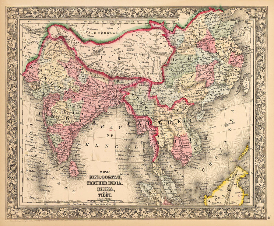 Antique Map of India, China and Tibet by: Mitchell 1862 : nwcartographic.com