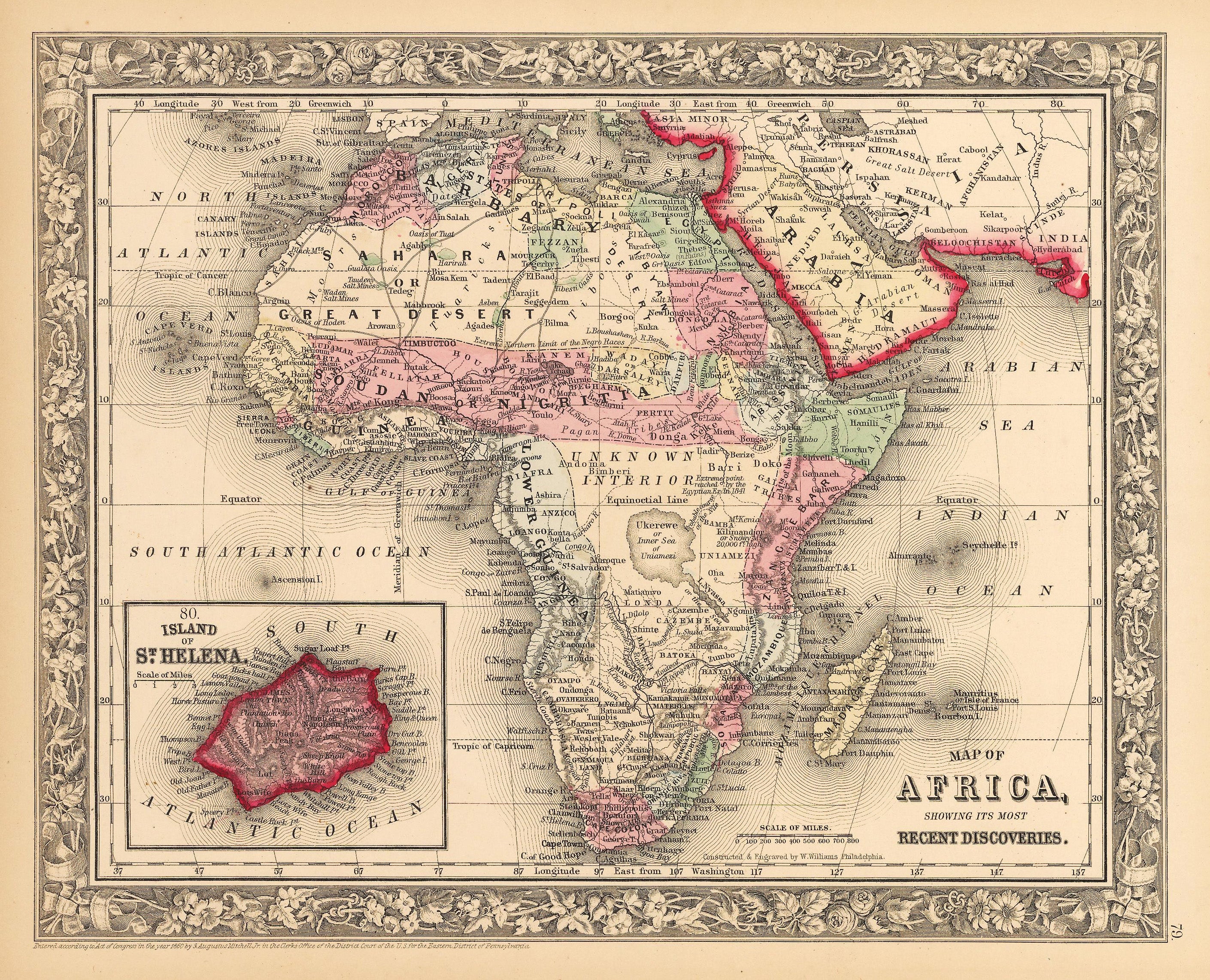 1851 map. Ancient AFRICA ANTIQUA Lea & Blanchard: Phil. 7x9.5 VG-FINE