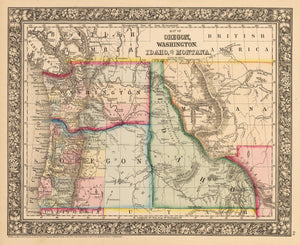 Antique Map of Oregon, Washington and Idaho by Mitchell 1862 : nwcartographic.com