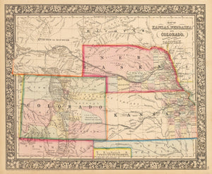 Antique Map of Kansas, Nebraska,and Colorado Mitchell 1862 : nwcartographic.com