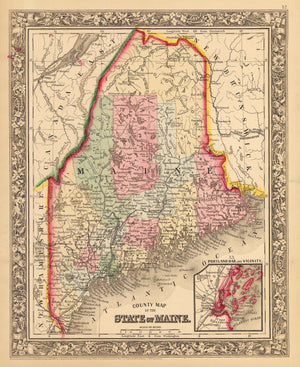 Antique Map of Maine by Mitchell 1862 : nwcartographic.com