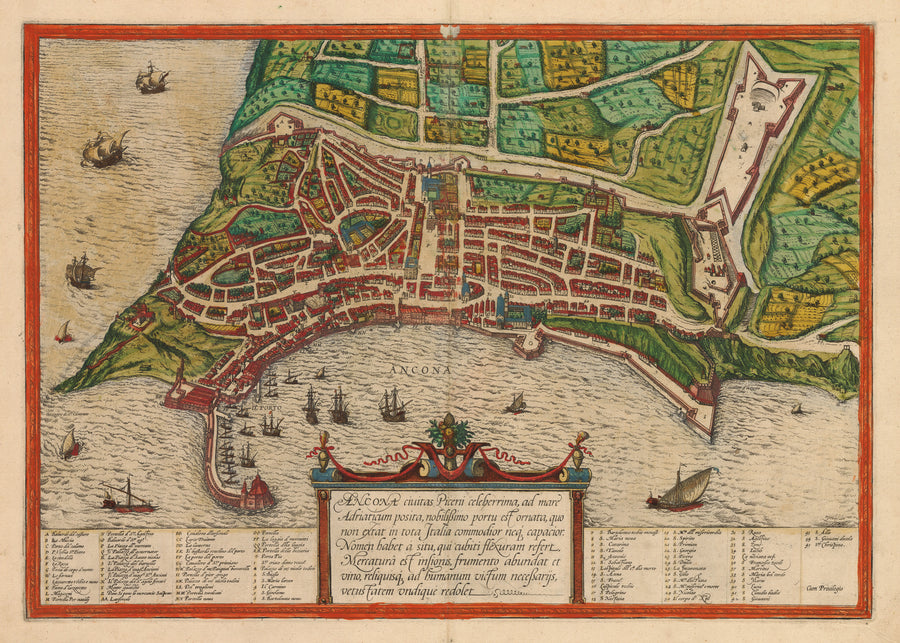 Map of Ancona. by: Braun & Hogenberg 1574 - nwcartographic.com