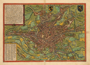 Gandauum. Antique Map of Ghent, Belgium by: Braun & Hogenberg 1574 : nwcartographic.com